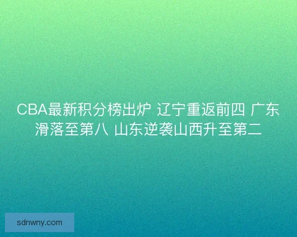 CBA最新积分榜出炉 辽宁重返前四 广东滑落至第八 山东逆袭山西升至第二